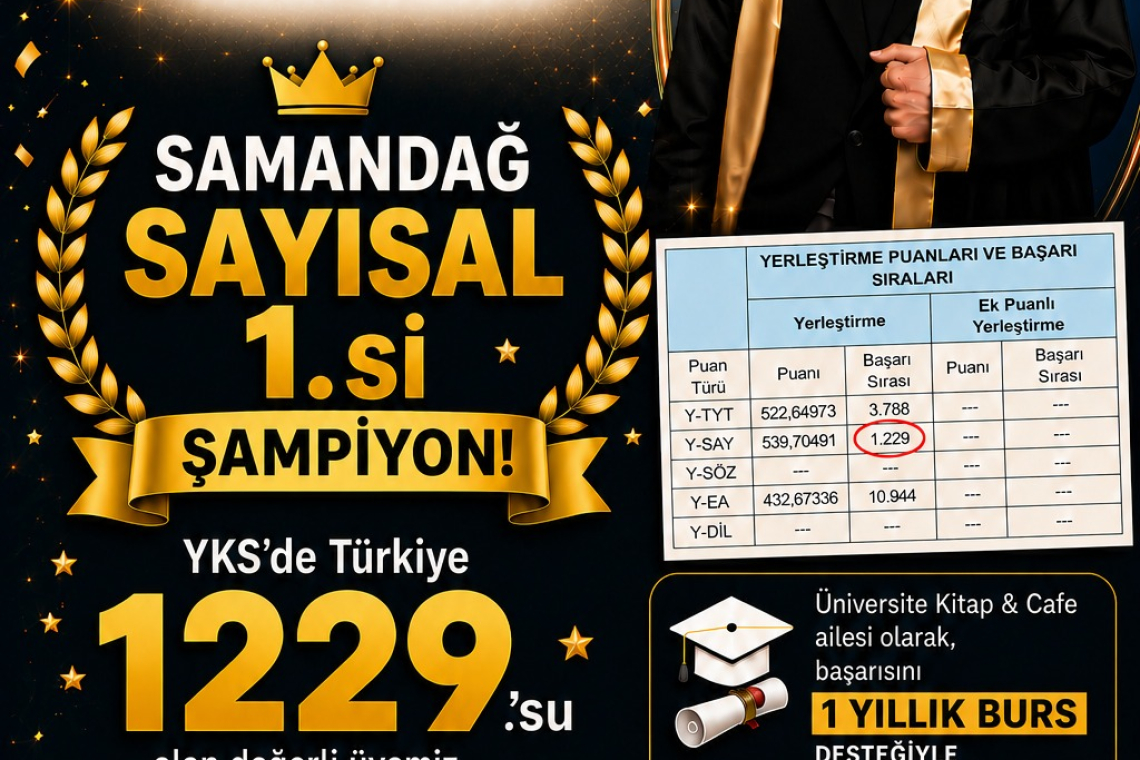 SAMANDAĞLI YUNUS CEM BOLAT YKS'DE İLÇE BİRİNCİSİ OLDU